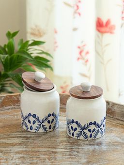 ExclusiveLane - Royal Mughal Ceramic Jar Containers with Wooden Lid (Set of 2)