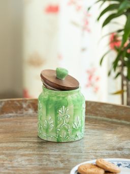 ExclusiveLane - Forest Glade Ceramic Storage Jar Container with Wooden Lid