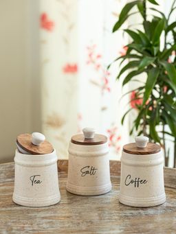 ExclusiveLane - London Daily Rituals Ceramic Jars Containers with Wooden Lid (Set of 3)