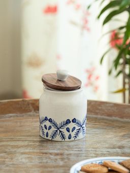 ExclusiveLane - Royal Mughal Ceramic Jar Container with Wooden Lid