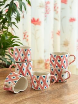 ExclusiveLane - Sweetheart Ceramic Handpainted Tea & Coffee Mugs (Pack of 6)