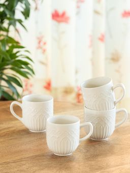 ExclusiveLane - Hand-Embossed Minimalist Ceramic Tea & Coffee Mugs (Pack of 4)