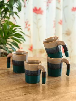 ExclusiveLane - Hand Galzed Two-Toned Glazed Ceramic Tea & Coffee Mugs (Pack of 4)