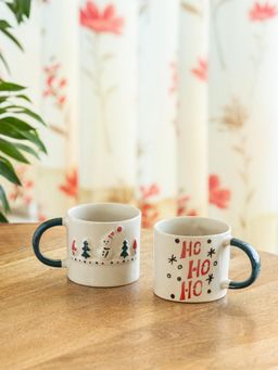 ExclusiveLane - Hand-Embossed Christmas Charm Ceramic Tea & Coffee Mugs (Pack of 2)
