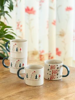 ExclusiveLane - Hand-Embossed Christmas Charm Ceramic Tea & Coffee Mugs (Pack of 4)