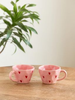ExclusiveLane - Hand-Painted Poppy Hearts Ceramic Tea & Coffee Mugs (Pack of 2)