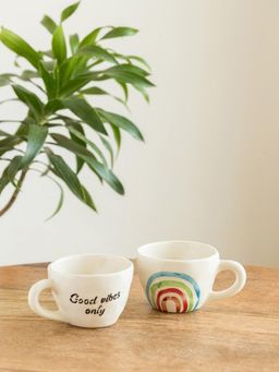 ExclusiveLane - Hand-Painted Rainbow Bright Ceramic Tea & Coffee Mugs (Pack of 2)