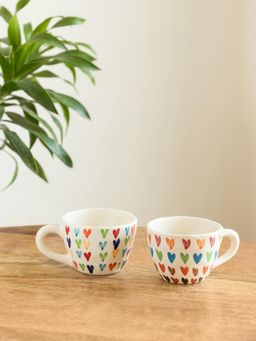 ExclusiveLane - Colourfull Hearts Ceramic Tea & Coffee Mugs (Pack of 2)