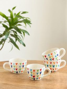 ExclusiveLane - Colourfull Hearts Ceramic Tea & Coffee Mugs (Pack of 4)