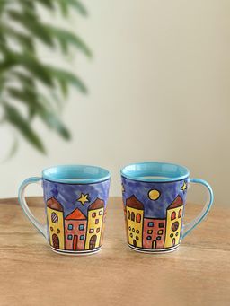 ExclusiveLane - Hand-Painted Night City Ceramic Tea & Coffee Mugs (Pack of 2)