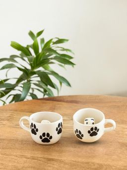 ExclusiveLane - Hand-Embossed Furry Friend Suprise Ceramic Tea & Coffee Mugs (Pack of 2)