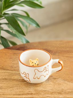 ExclusiveLane - Hand-Embossed Cute Cat Suprise Ceramic Tea & Coffee Mug