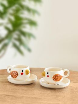 ExclusiveLane - Pooky Bird Ceramic Cups & Saucers (Set of 2)
