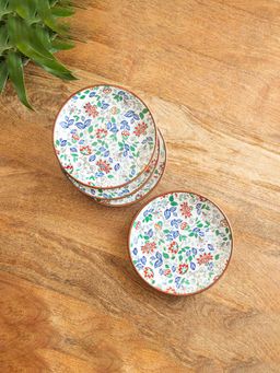 ExclusiveLane - Handcrafted 'Spring Garden' Ceramic Quarter Plates (Pack of 4)