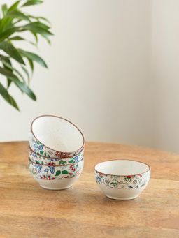 ExclusiveLane - Handcrafted Spring Garden Ceramic Dinner Bowls (Pack of 4)