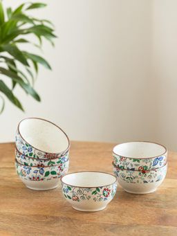 ExclusiveLane - Handcrafted Spring Garden Ceramic Dinner Bowls (Pack of 6)