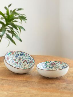 ExclusiveLane - Handcrafted 'Spring Garden' Ceramic Serving Snack Bowls (Pack of 2)