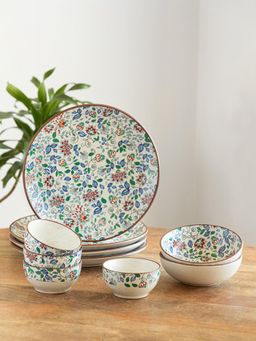 ExclusiveLane - Handcrafted Spring Garden Ceramic Dinner Plates with Bowls (Set of 10)