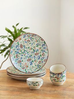 ExclusiveLane - Handcrafted Spring Garden Ceramic Dinner Plates with Bowls (Set of 8)