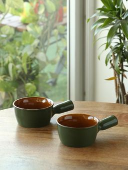 ExclusiveLane - Hand Glazed 'Forest Canopy' Ceramic Serving Bowls (Pack of 2)