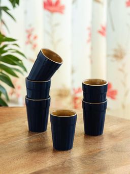 ExclusiveLane - Hand Glazed Mariana Blues Ceramic Tea or Chai Glasses (Pack of 6)