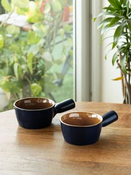 ExclusiveLane - Hand Glazed 'Mariana Blues' Ceramic Serving Snack Bowls (Pack of 2)