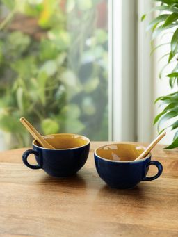 ExclusiveLane - Mariana Blues' Ceramic Soup Bowls with Spoons (Set of 2)