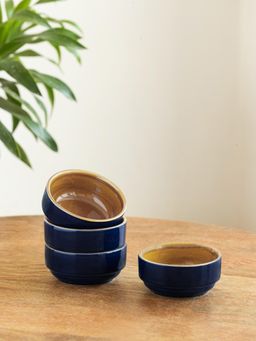 ExclusiveLane - Mariana Blues' Ceramic Dinner Bowls or Katoris (Pack of 4)