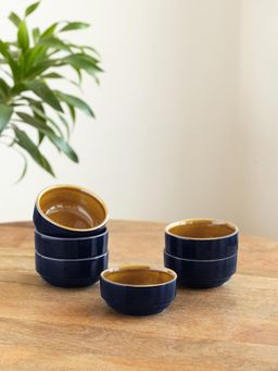 ExclusiveLane - Mariana Blues' Ceramic Dinner Bowls or Katoris (Pack of 6)