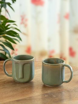 ExclusiveLane - Sage Serenity Porcelain Tea & Coffee Mugs (Pack of 2)