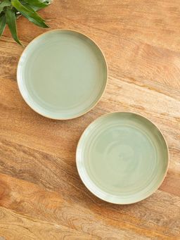 ExclusiveLane - Microwave Safe Sage Serenity Porcelain Dinner Plates (Set of 2)