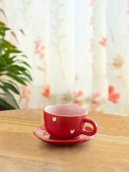 ExclusiveLane - Crimsom Charm Ceramic Cappuccino Coffee Cup & Saucer
