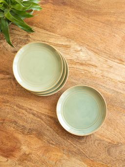 ExclusiveLane - Hand Glazed 'Sage Serenity' Porcelain Quarter Plates (Pack of 6)