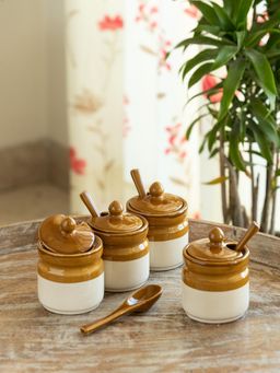 ExclusiveLane - Barni Tales Ceramic Pickle Chutney Jar with Spoons (Set of 8)
