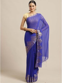 Sareemall - Blue Chiffon Saree With Unstitched Blouse