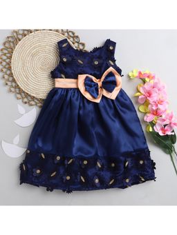 Many Frocks - Girls 3D Floral Navy Blue Dress