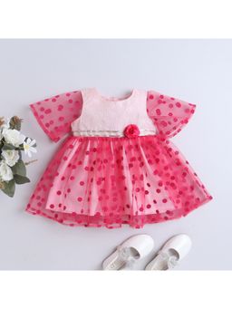 Many Frocks - Girls Pink Flower Net Rose Baby Party Dress