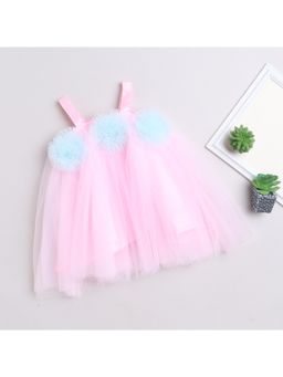 Many Frocks - Girls Pink Net Sleeveless Handmade Flower Party Dress