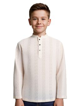 CHARCHIT - Boys Cream Full Sleeves Self Design Shirt