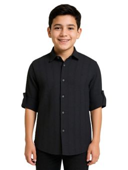 CHARCHIT - Boys Black Full Sleeves Textured Solid Shirt