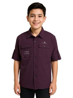 CAVIO - Boys Purple Cotton Full Sleeves Graphic Printed Shirt