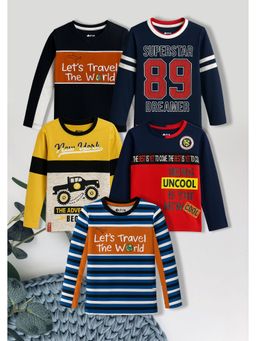 3PIN - Boys Multi-Color Cotton Printed Round Neck T-shirts (Pack of 5)