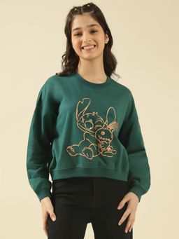 Lil Tomatoes - Girls Green Cotton Fleece Knit Full Sleeves Graphic Sweatshirt