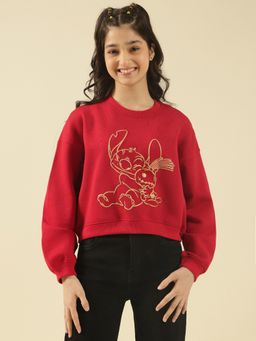 Lil Tomatoes - Girls Red Cotton Fleece Knit Full Sleeves Graphic Sweatshirt