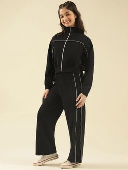 Lil Tomatoes - Girls Black Cotton Fleece Knit Full Sleeve Track Suit