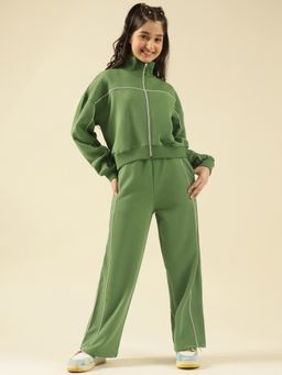 Lil Tomatoes - Girls Olive Cotton Fleece Knit Full Sleeve Track Suit