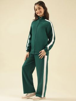 Lil Tomatoes - Girls Green Cotton Fleece Knit Full Sleeve Track Suit