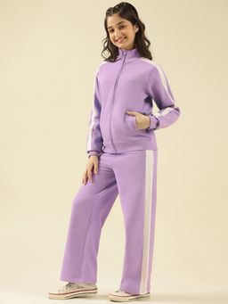 Lil Tomatoes - Girls Purple Cotton Fleece Knit Full Sleeve Track Suit