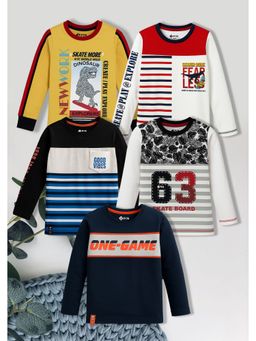 3PIN - Boys Multi-Color Pure Cotton Printed T-shirts (Pack of 5)