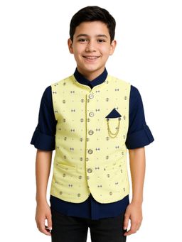 CHARCHIT - Boys Yellow Sleeveless Nehru Jacket & Shirt